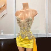 Yellow Sweetheart Beaded Cocktail Dress