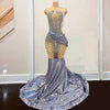 Shiny Elegant Sheer Neck Rhinestone Diamond Prom Dress