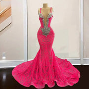 Sheer Neck Beading Elegant Sequin Prom Dress