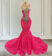 Sheer Neck Beading Elegant Sequin Prom Dress