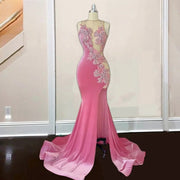 Elegant Sheer Neck Rhinestone Velvet Prom Dress