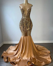 Crystal Stain Mermaid Prom Dress