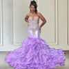 Icy Diamond Feather Purple Mermaid Prom Dress