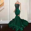 Elegant Green Sheer Neck Rhinestone Mermaid Prom Dress
