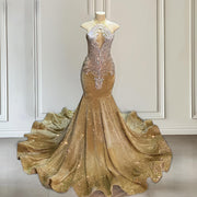 Gold Halter Diamond Sequin Mermaid Prom Dress