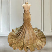 Gold Halter Diamond Sequin Mermaid Prom Dress