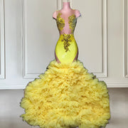 Sexy Yellow Prom Dress with Rhinestone Mermaid Elegance