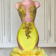 Sexy Yellow Prom Dress with Rhinestone Mermaid Elegance