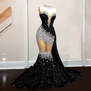 Black Rhinestone Mermaid Prom Gown