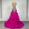 Long Sleeve Velvet Ruffled Mermaid Prom Dress with Crystal Rhinestones