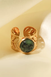 Gold Plated Malachite Leaf Ring