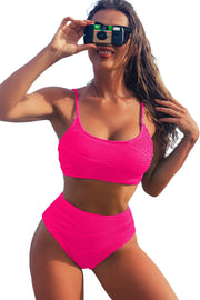 Solid Color Ribbed Spaghetti Straps Bikini Set