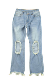 Distressed Knee Holes Straight Leg Jeans