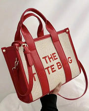 Letter Embroidery Versatile All-Match Straw Tote Bag