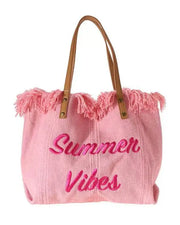 Letter Tassel Summer Beach Canvas Tote Bag