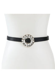 Thin PU Leather with Flower Rhinestone Buckle Belt