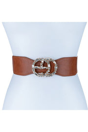 Rhinestone Double Circle Buckle Elastic Belt