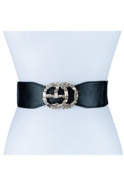 Rhinestone Double Circle Buckle Elastic Belt