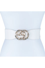 Rhinestone Double Circle Buckle Elastic Belt