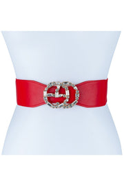 Rhinestone Double Circle Buckle Elastic Belt