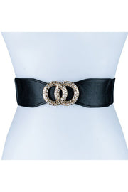 Rhinestone Double Ring Buckle Elastic Belt