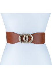 Rhinestone Double Ring Buckle Elastic Belt