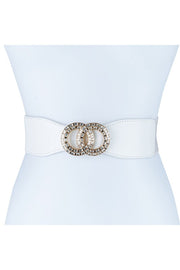 Rhinestone Double Ring Buckle Elastic Belt