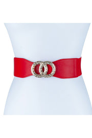 Rhinestone Double Ring Buckle Elastic Belt