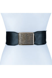 Bold Pave Rhinestone Rectangle Buckle Elastic Belt