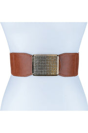 Bold Pave Rhinestone Rectangle Buckle Elastic Belt