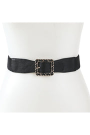 PU Inserted Rectangle Buckle Elastic Belt