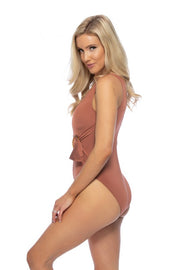 SOLID ONE PIECE SWIMWEAR WITH RING ACCENT