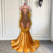 Luxurious Gold Rhinestone Sheer Top Mermaid Prom Dress