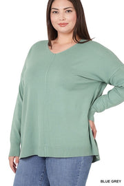 PLUS HI LOW GARMENT DYED FRONT SEAM SWEATER