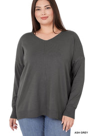 PLUS HI LOW GARMENT DYED FRONT SEAM SWEATER