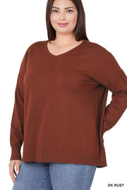 PLUS HI LOW GARMENT DYED FRONT SEAM SWEATER