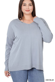 PLUS HI LOW GARMENT DYED FRONT SEAM SWEATER