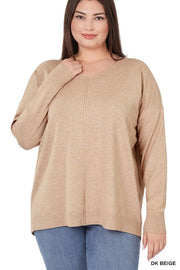 PLUS HI LOW GARMENT DYED FRONT SEAM SWEATER