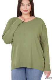 PLUS HI LOW GARMENT DYED FRONT SEAM SWEATER