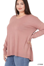 PLUS HI LOW GARMENT DYED FRONT SEAM SWEATER