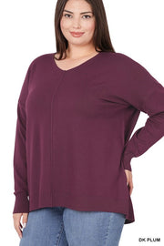 PLUS HI LOW GARMENT DYED FRONT SEAM SWEATER