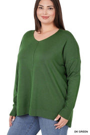 PLUS HI LOW GARMENT DYED FRONT SEAM SWEATER