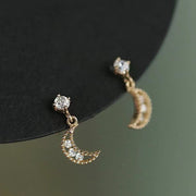 Gold Zircon Crescent Earring