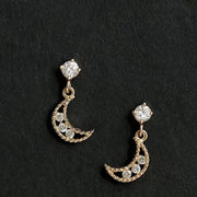 Gold Zircon Crescent Earring