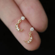 Gold Zircon Crescent Earring