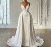 A Line White Wedding Dresses with Skirt