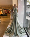 Long Luxury Mermaid Style V-neck Beaded Silver Evening Gowns