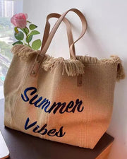 Letter Tassel Summer Beach Canvas Tote Bag