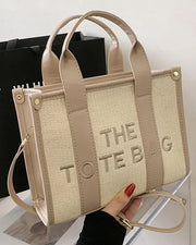 Letter Embroidery Versatile All-Match Straw Tote Bag