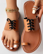 Lace-up Toe Ring Summer Beach Flip Flops